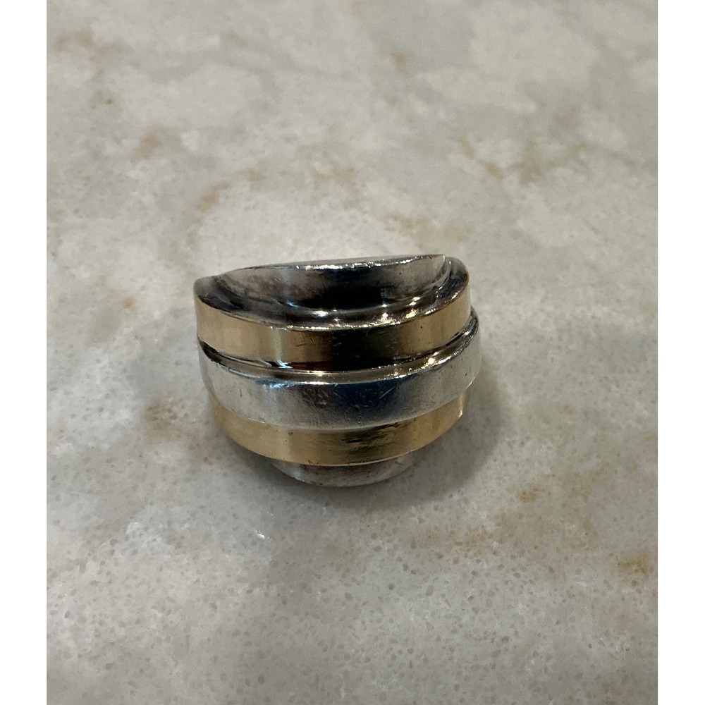 14K Gold Accent Stainless Steel Band Ring‎ Size 6.5 Statement Jewelry